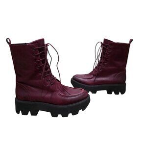 Franco Sarto Margey Lug Sole Leather Combat Boots Burgundy 8.5